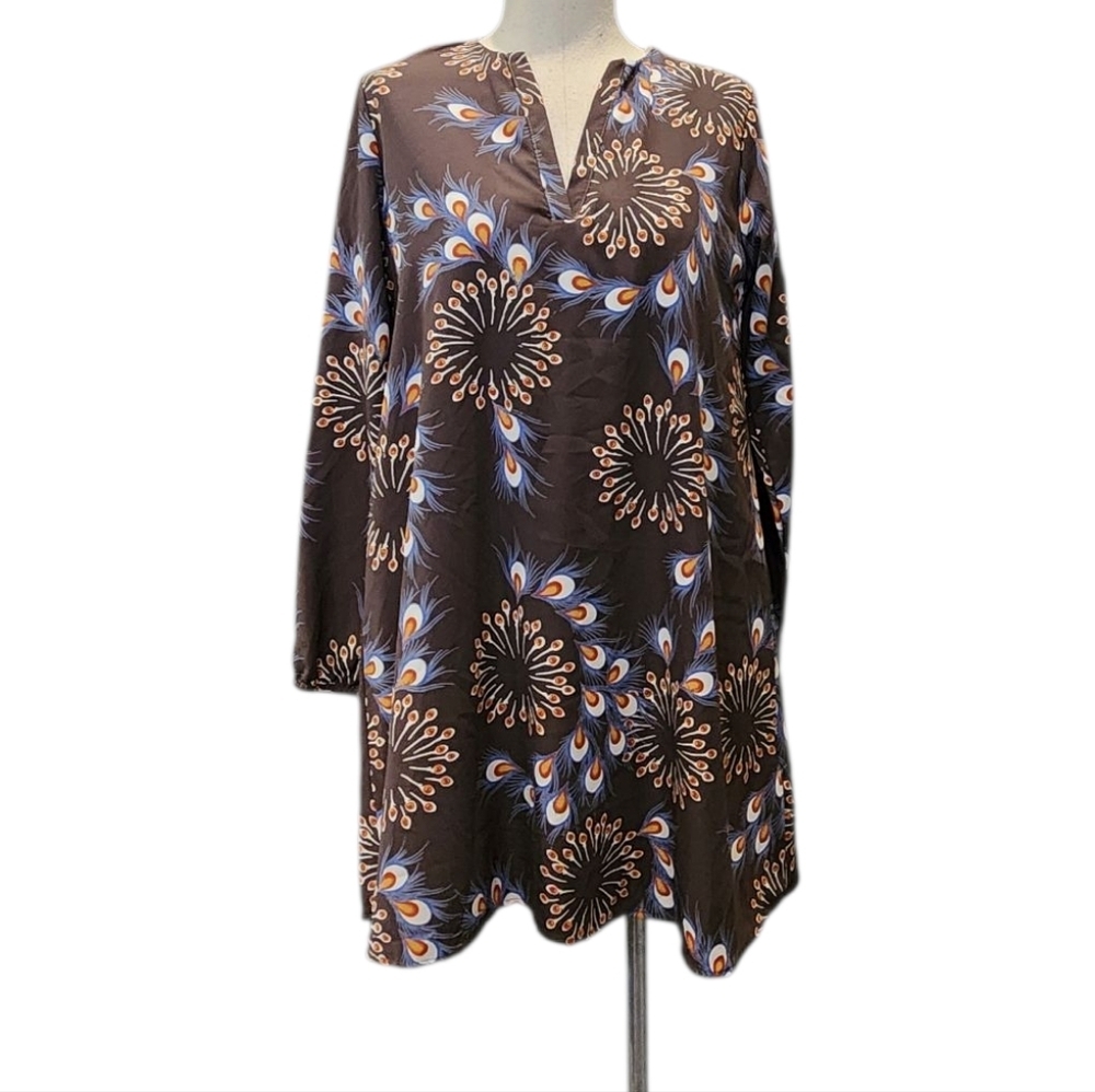 Peach Love California Brown Floral Burst Midi Dress